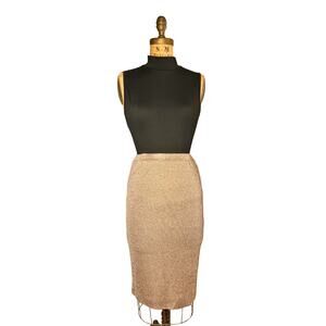 Vintage Rodier Gold Metallic Stretch Knit Skirt XS/S 70s 80s Holiday Shimmer